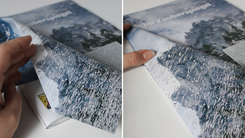 2. Faltschritt des DIY Tannenbaums Der zweite Faltschritt des selbst gebastelten Weihnachtsschmucks.