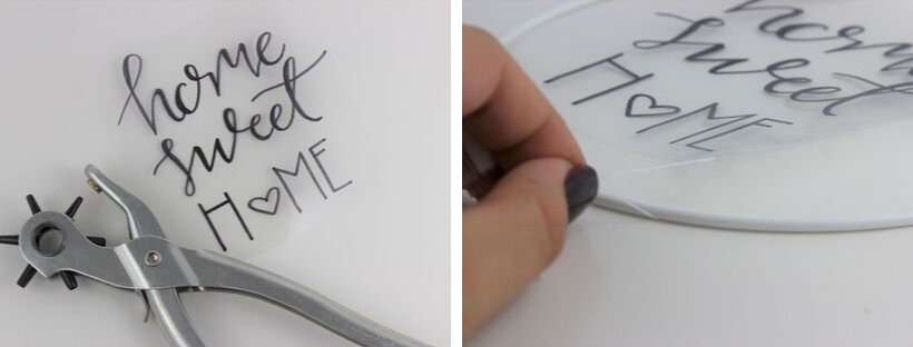 Das Lettering wird am Ring fest gebunden. 