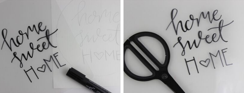 Das Lettering für den Türkranz wird auf die Laminierfolie übertragen. 