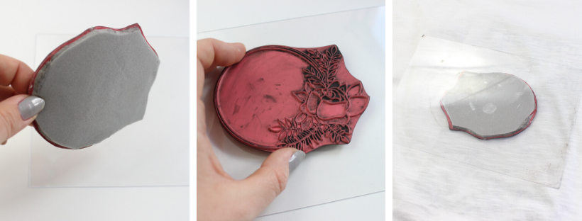 Das T-shirt wird mit einem Stempel bedruckt und so verschönert!