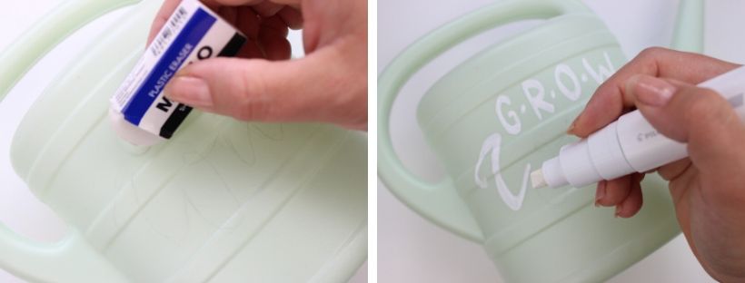 Das Lettering wird zuerst mit einem Bleistift vorgezeichnet und dann mit einem permanent Marker übertragen.