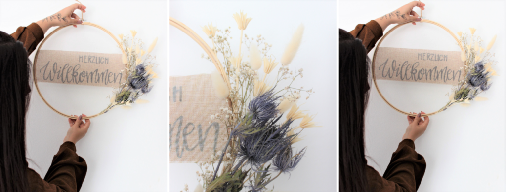 Herbstlichen Türkranz mit Trockenblumen ganz einfach selber machen. 